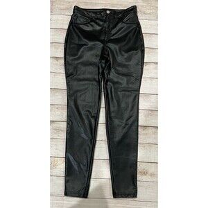 INC International Concepts Women's Black Faux Leather Pants Button Zipper Size 8